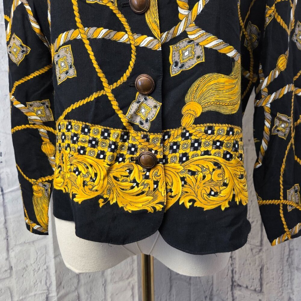 Vintage Norton McNaughton Size 10 Black Gold Chain Button Up Blazer Skirt Set - Picture 7 of 13